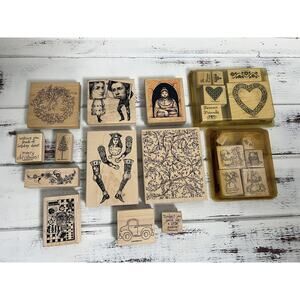 Vintage Stampin Up Rubber Wood Stamps Lot Mixed Themes Holiday Hearts LARGE